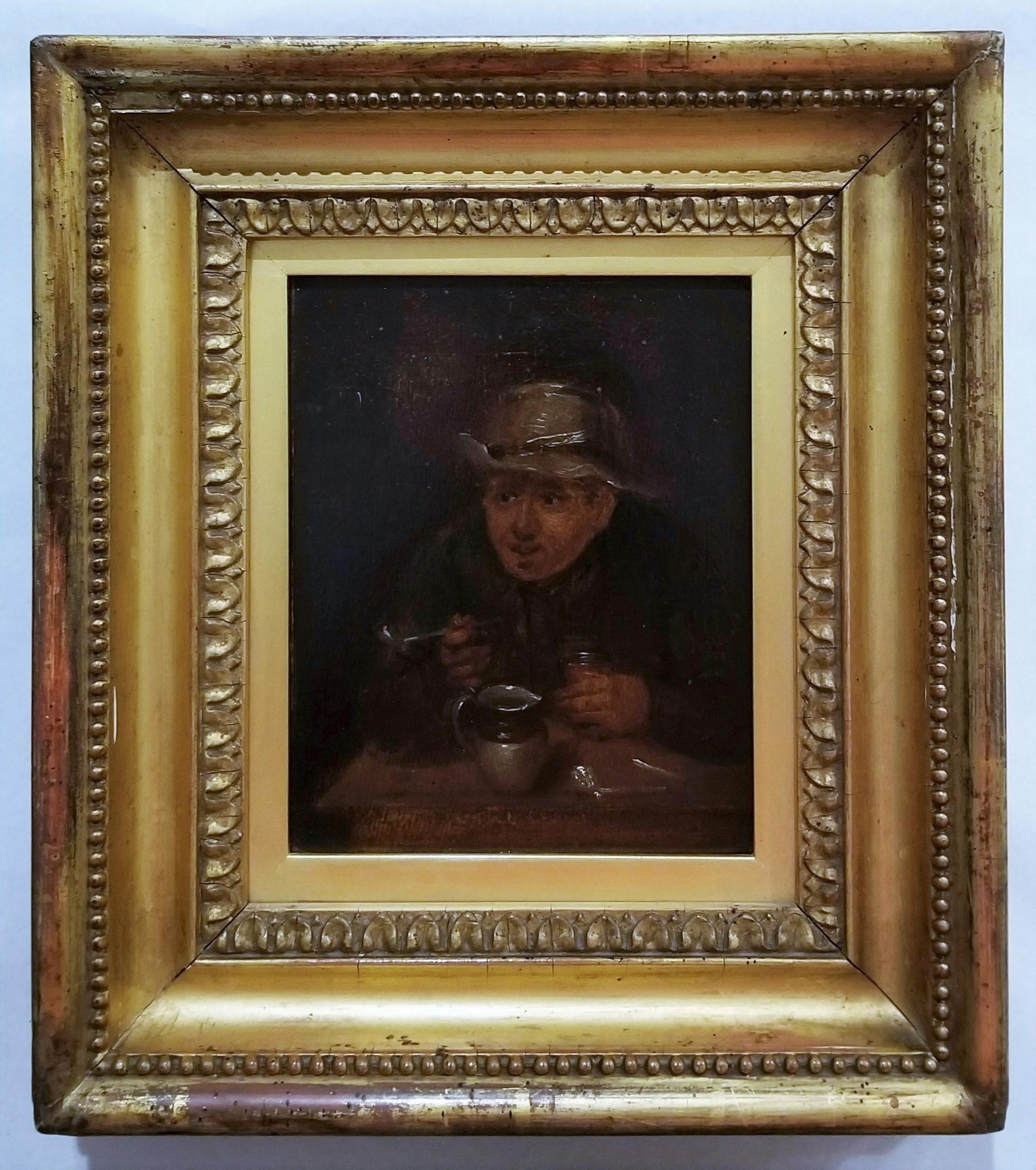 Homme dans une taverne fumant la pipe /// Old Masters Dutch David Teniers Portrait Face - Maîtres anciens Painting par David Teniers the Younger