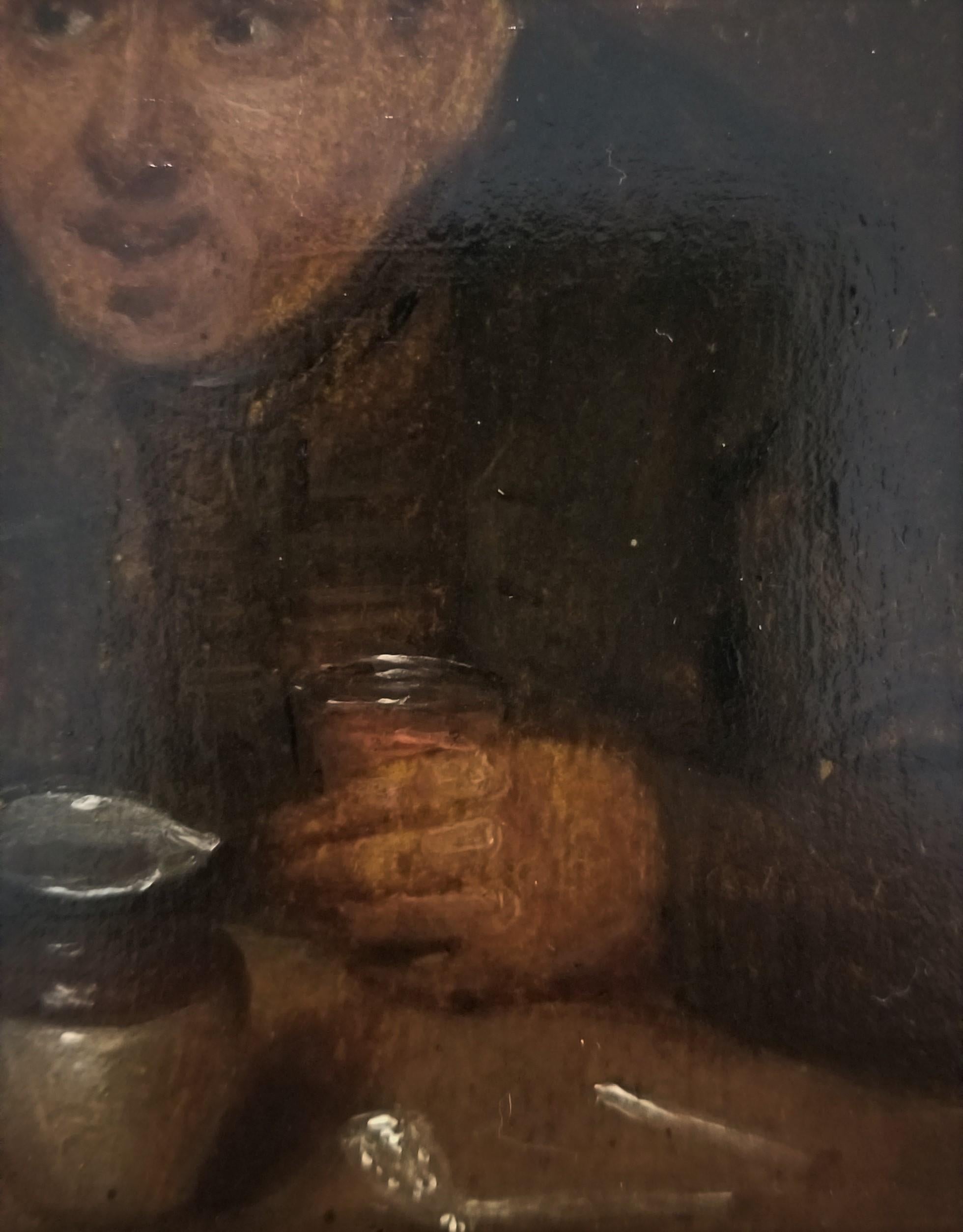 Man in Tavern Smoking a Pipe /// Old Masters Dutch David Teniers Portrait Face - Black Portrait Painting by David Teniers the Younger