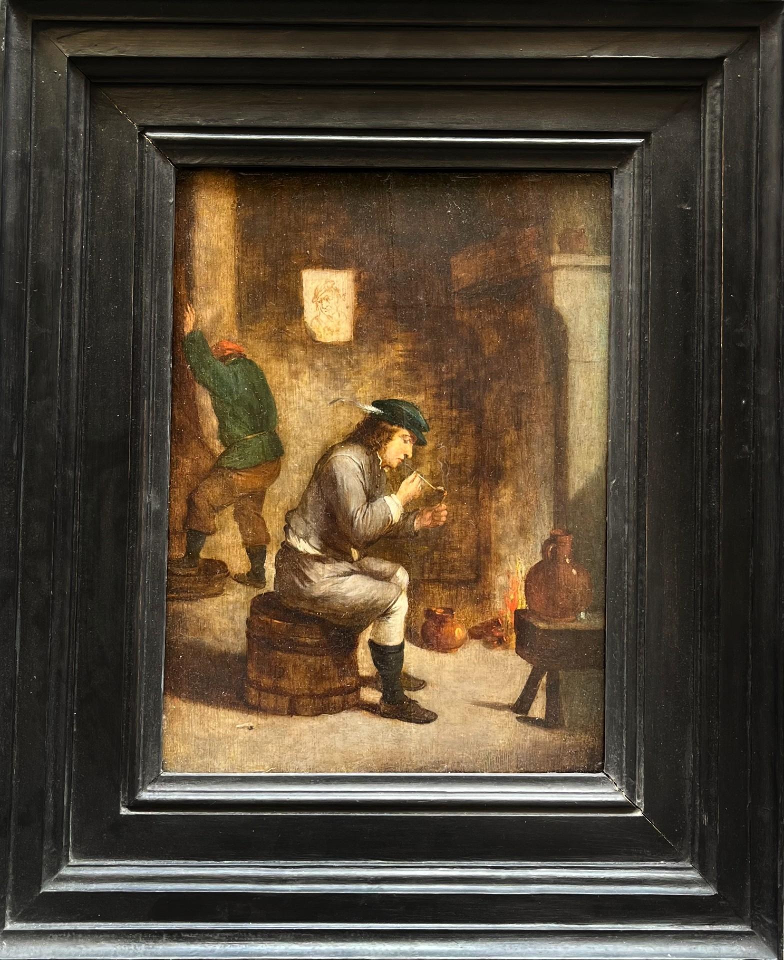 Uomo che fuma su un barile - Painting di David Teniers the Younger