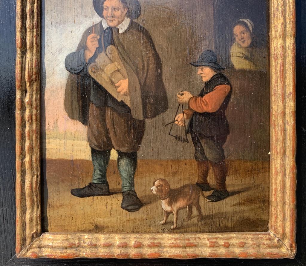 Pair of 17th-18th century Dutch paintings - Dogs figures - Oil on panel 7