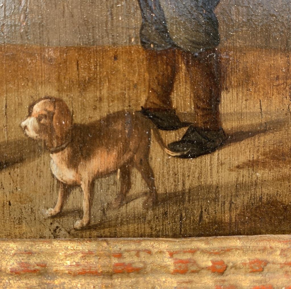 Pair of 17th-18th century Dutch paintings - Dogs figures - Oil on panel 8