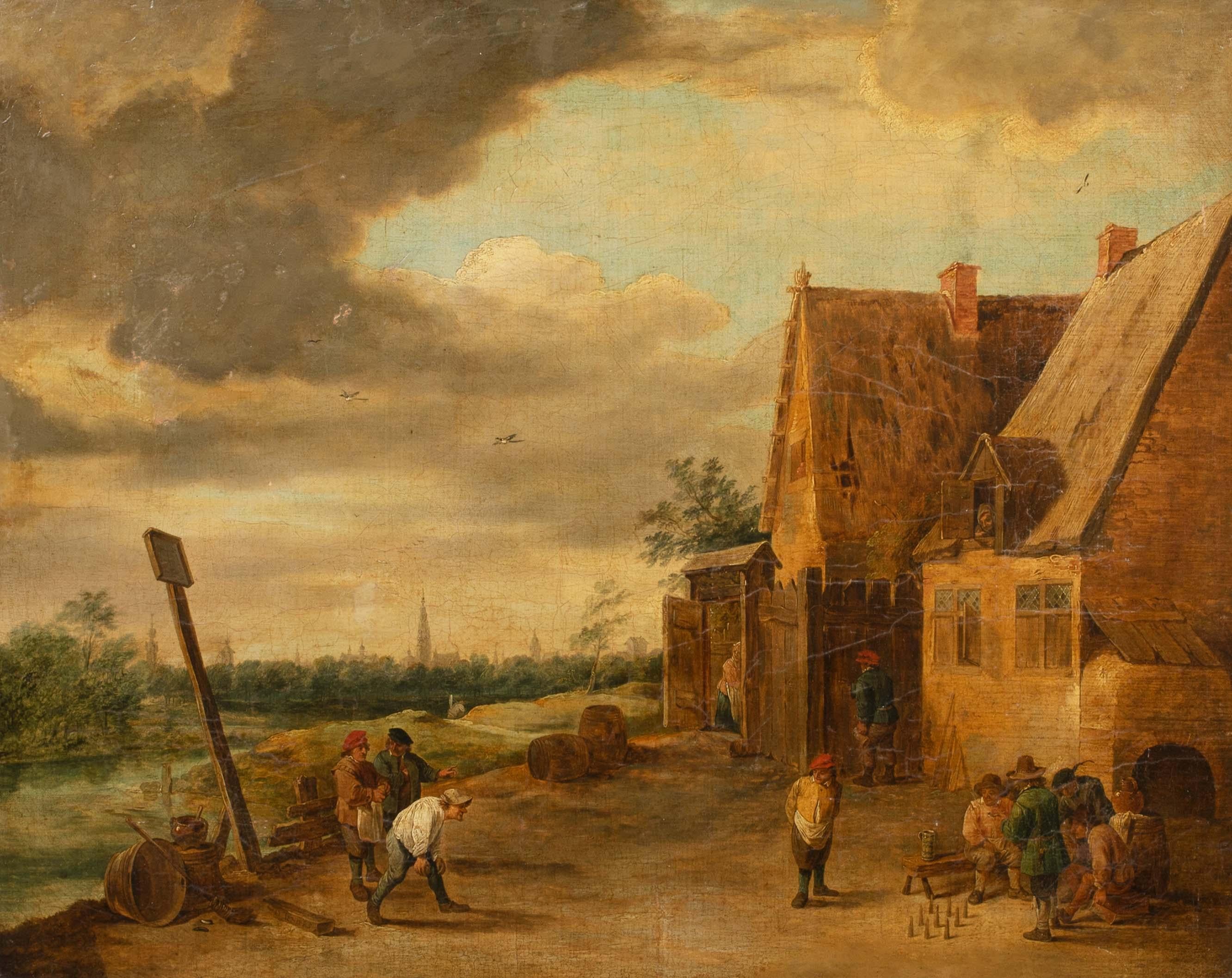 Peasants Bowling Outside A Tavern, Antwerp, 17th Century 