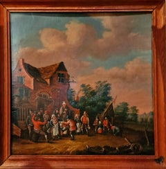 Tavern scene with drunken peasants enjoying dancing and drinking, after Teniers