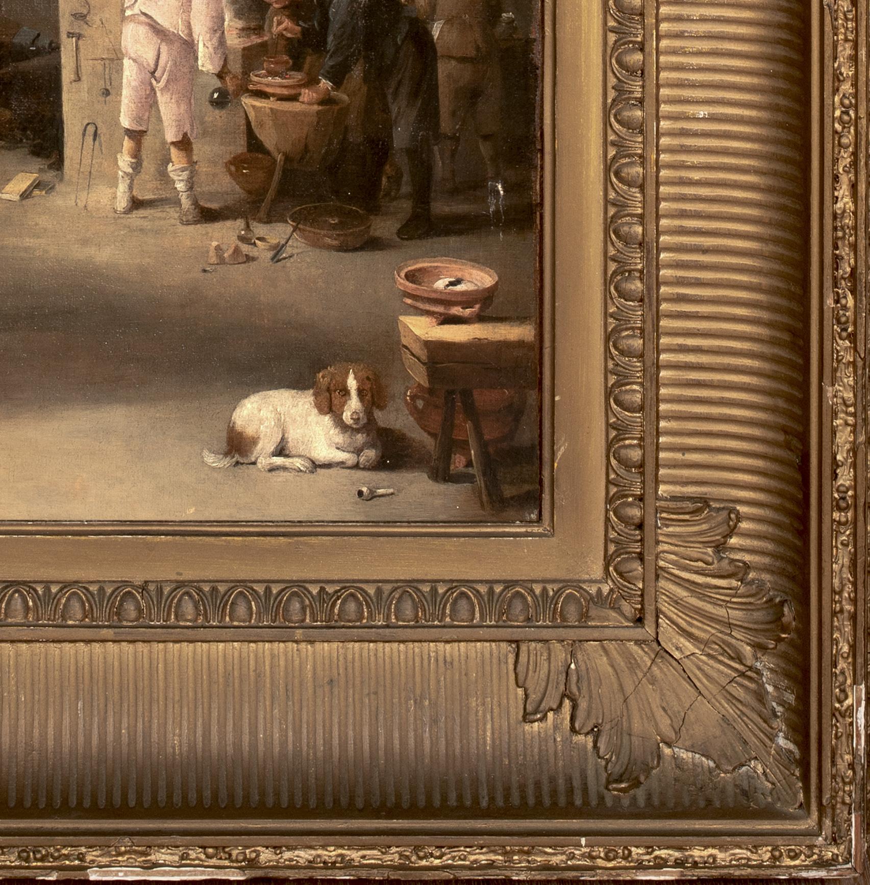 Il laboratorio degli alchimisti, 17�° secolo

Scuola di  DAVID TENIERS THE YOUNGER (1610-1690)

Grande scena d'interni olandese del XVII secolo di un laboratorio di alchimisti, olio su tela. Scena d'interni di eccellente qualità e condizione di un