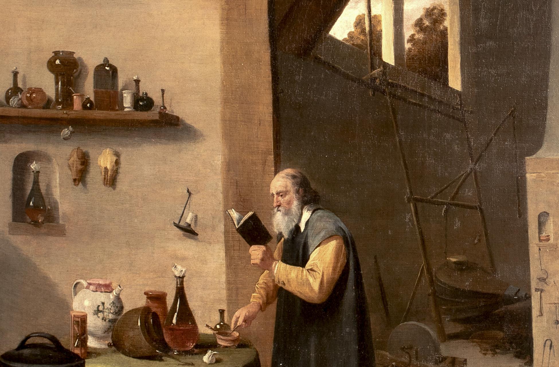 Il laboratorio degli alchimisti, 17° secolo  Scuola di  DAVID TENIERS THE YOUNGER 3