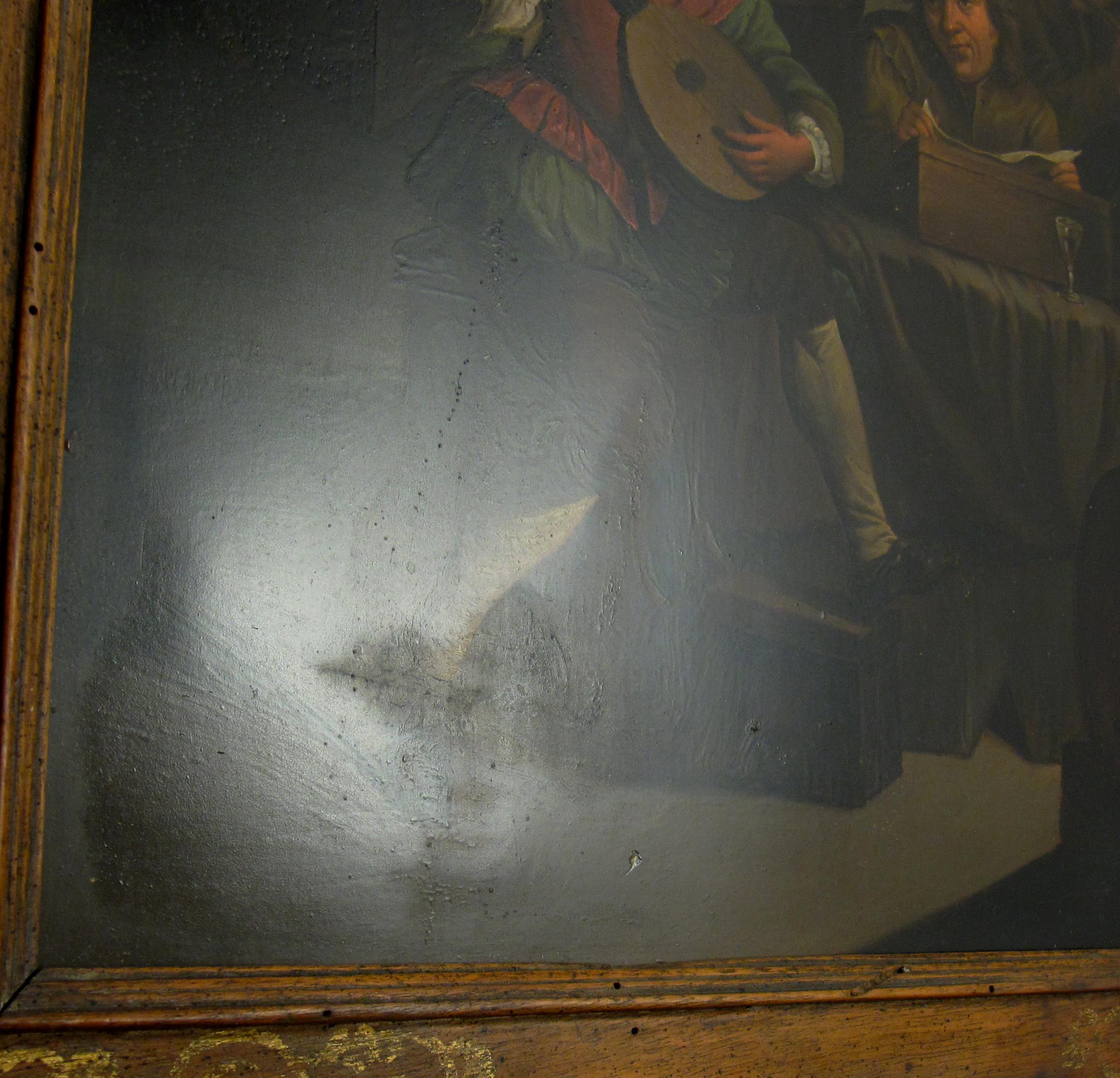 The Lute Player - A Flemish Interior after David Teniers II - 18thC Oil Painting For Sale 4