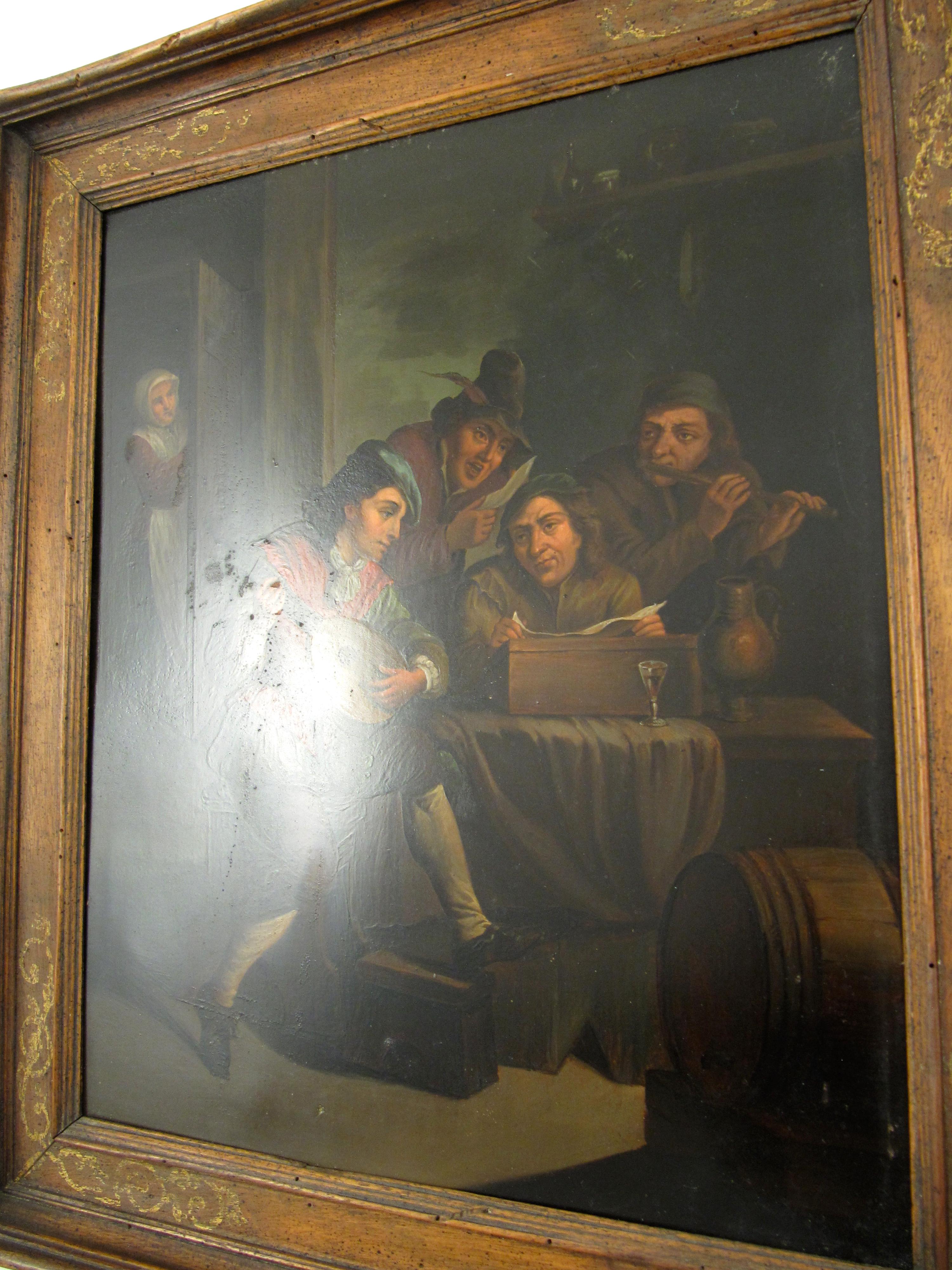 The Lute Player - A Flemish Interior after David Teniers II - 18thC Oil Painting For Sale 9