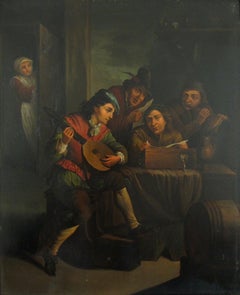 The Lute Player - A Flemish Interior after David Teniers II - 18thC Oil Painting