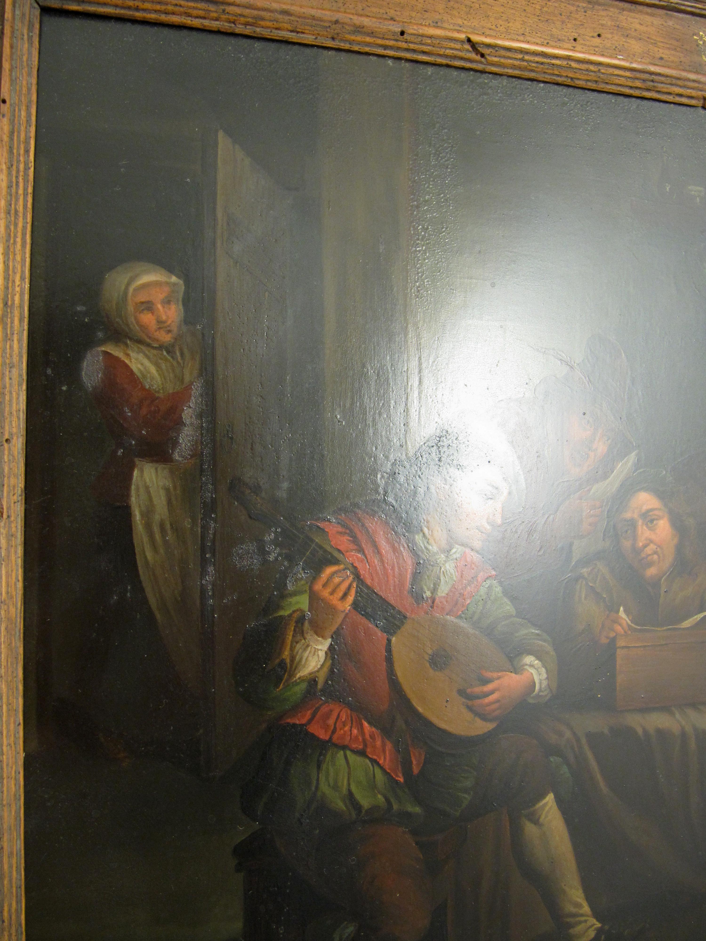 The Lute Player - A Flemish Interior after David Teniers II - 18thC Oil Painting For Sale 2