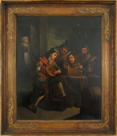 Antique The Lute Player - A Flemish Interior after David Teniers II - 18thC Oil Painting