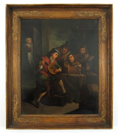 Lute Player, Flute Player and Singers - Antique Oil Interior after Teniers II