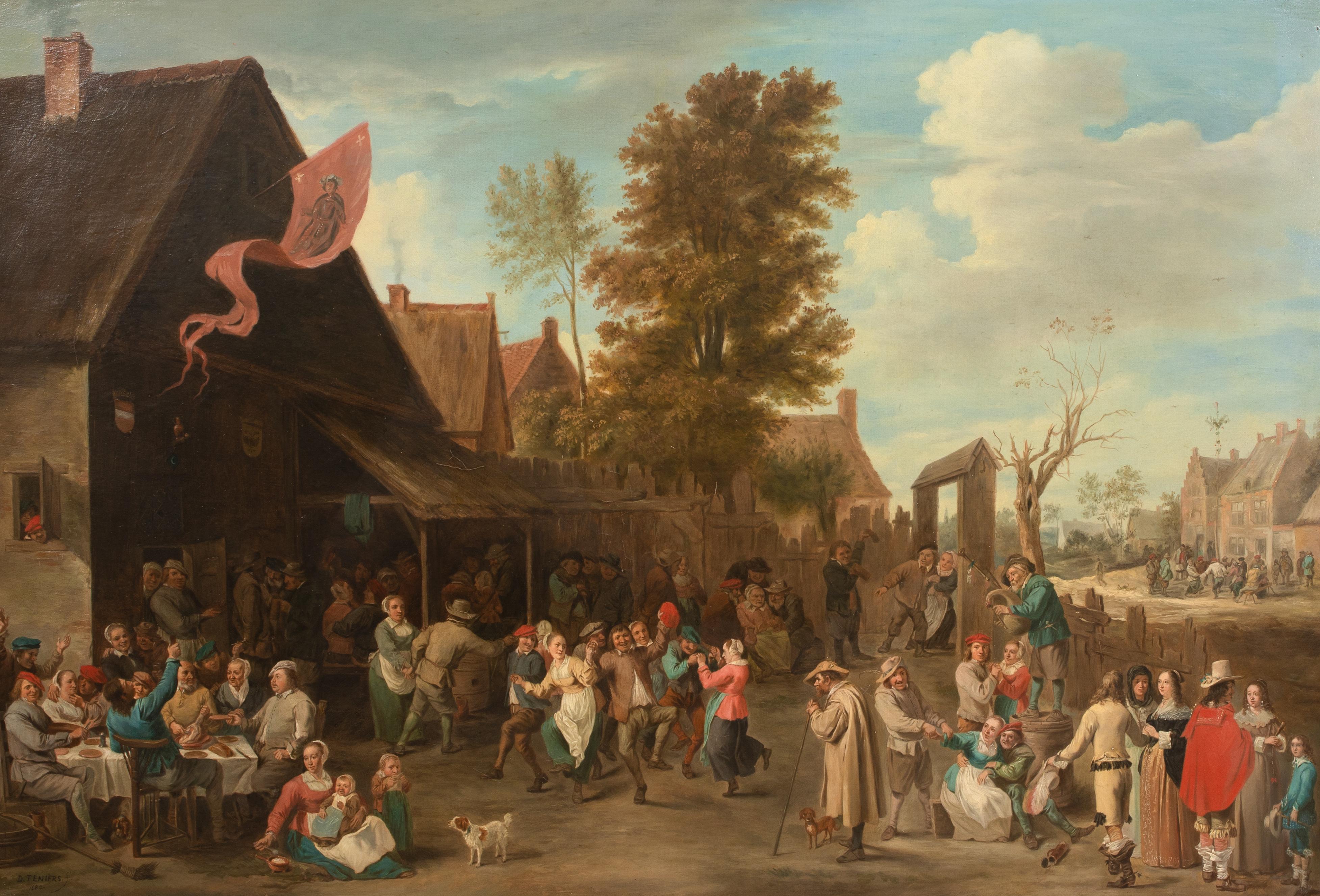 Il Festival del Villaggio, 17° secolo  DAVID TENIERS (1610-1690) - Landscape Painting Marrone di David Teniers the Younger