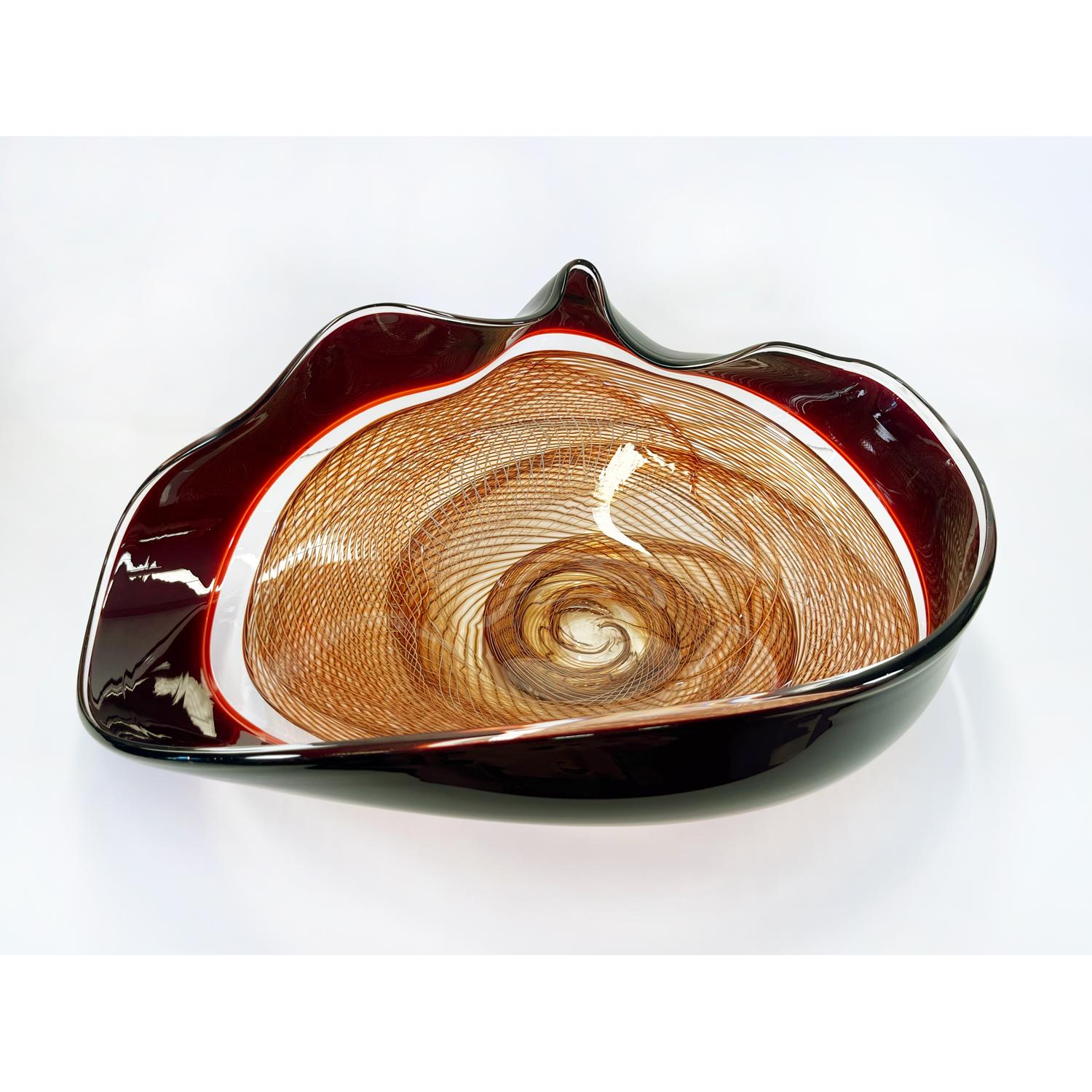 Amber/Autumn Red Rondelle Bowl, Modern Canadian Glass Sculpture, 2023 - Beige Abstract Sculpture by David Thai