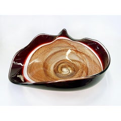 Amber/Autumn Red Rondelle Bowl, Modern Canadian Glass Sculpture, 2023