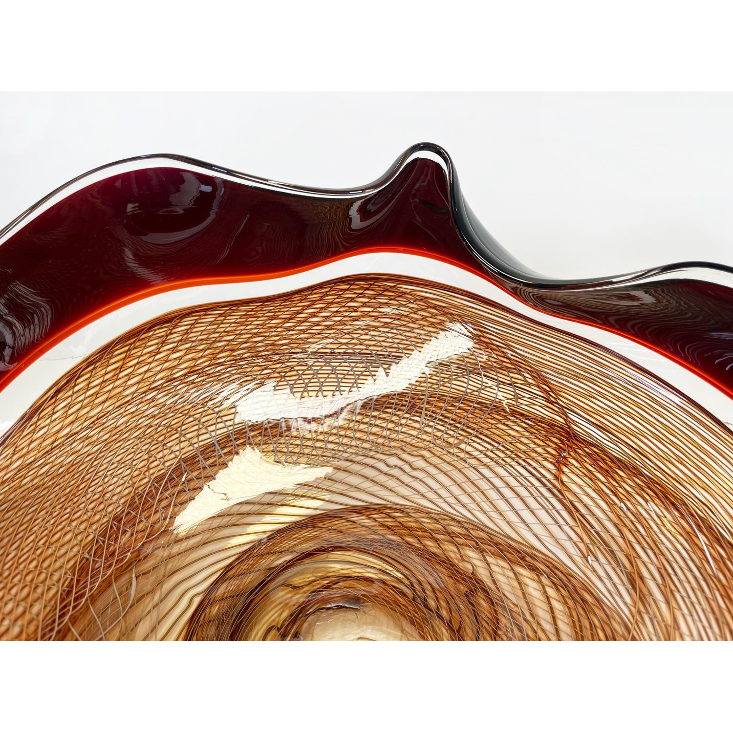 Amber/Autumn Red Rondelle Bowl, Modern Canadian Glass Sculpture, 2023 For Sale 2