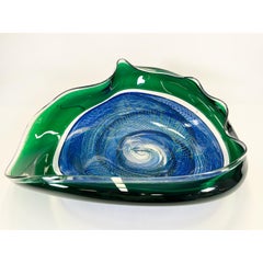 Blue/Emerald Rondelle Bowl, Modern Canadian Glass Sculpture, 2023