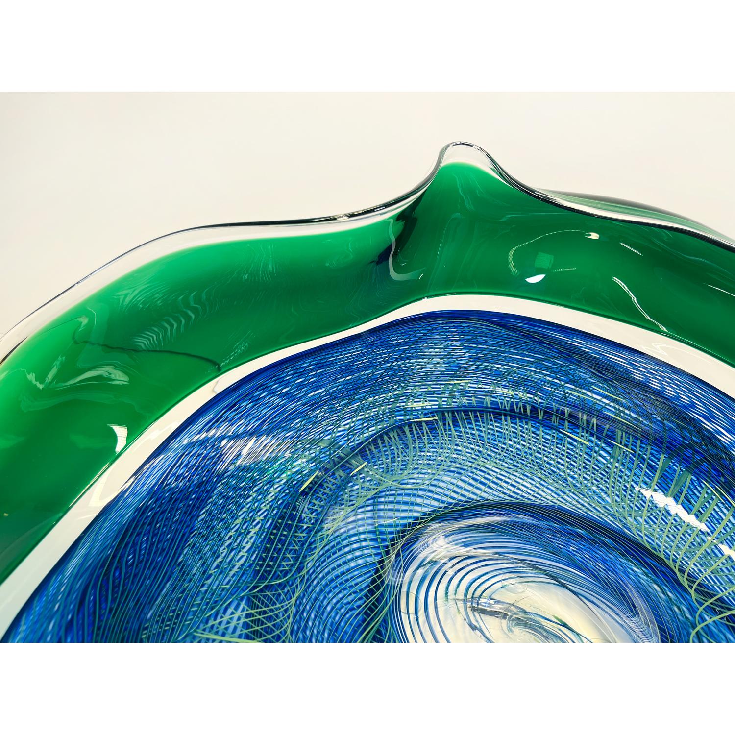 Blue/Emerald Rondelle Bowl, Modern Canadian Glass Sculpture, 2023 For Sale 1