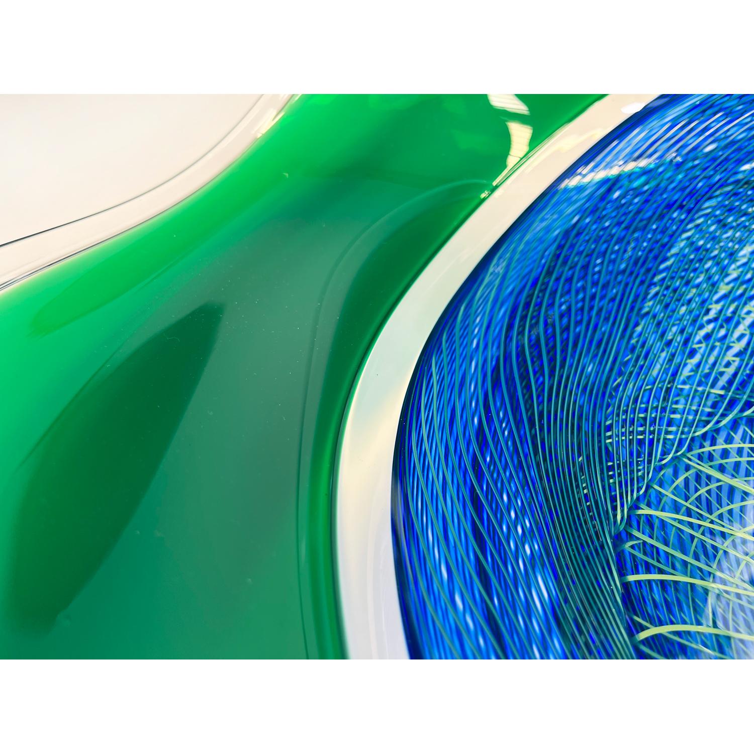 Blue/Emerald Rondelle Bowl, Modern Canadian Glass Sculpture, 2023 For Sale 2