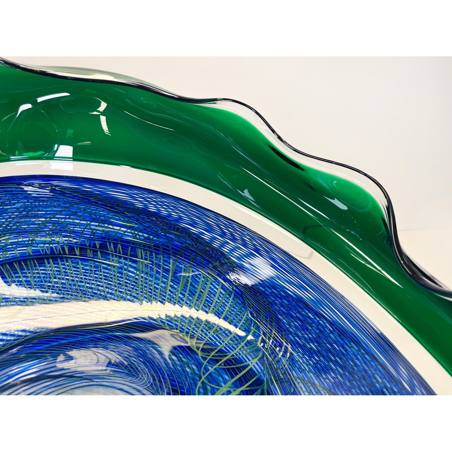 Blue/Emerald Rondelle Bowl, Modern Canadian Glass Sculpture, 2023 For Sale 3