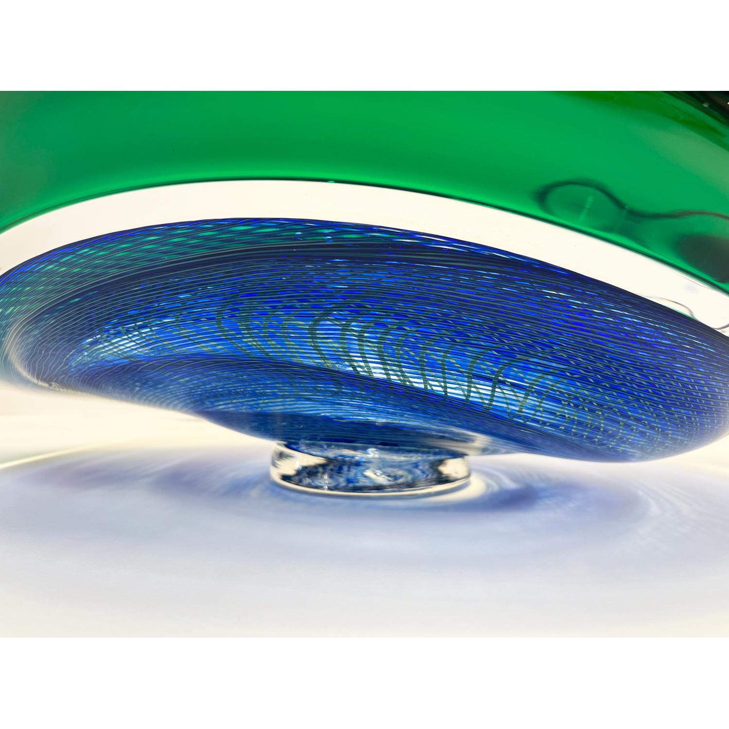 Blue/Emerald Rondelle Bowl, Modern Canadian Glass Sculpture, 2023 For Sale 4