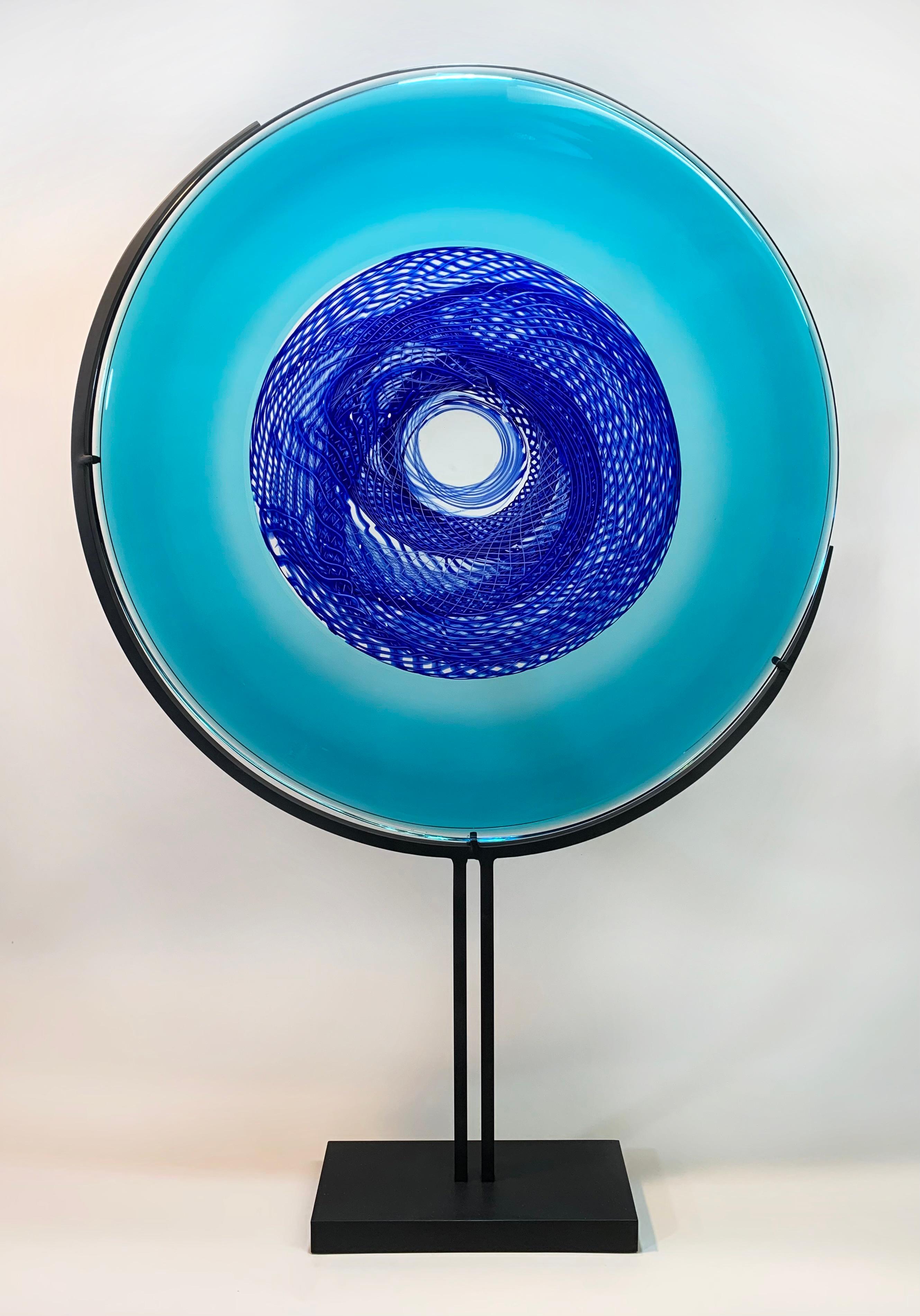 Rondelle bleue, sculpture moderne en verre canadienne, 2022