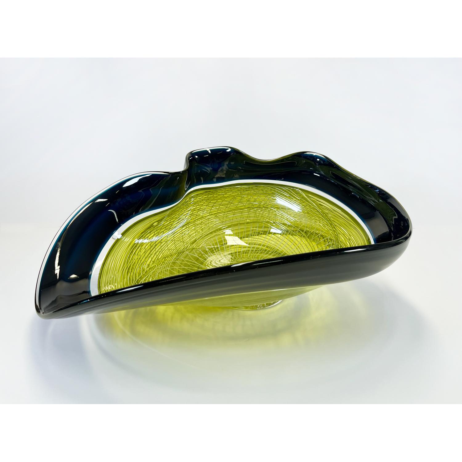 Seagreen/Olive Rondelle Bowl, Modern Canadian Glass Sculpture, 2023 - Beige Abstract Sculpture by David Thai