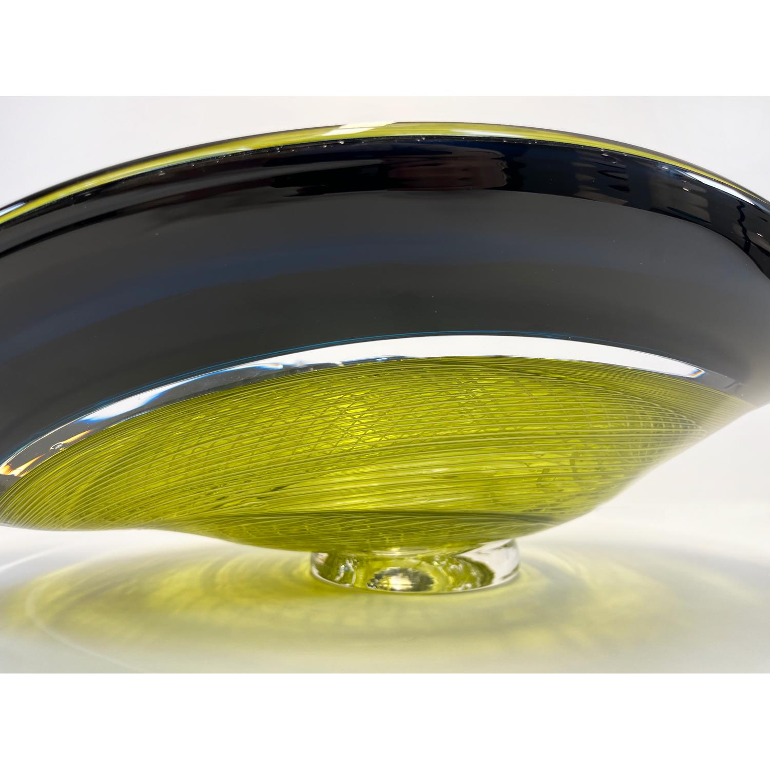 Seagreen/Olive Rondelle Bowl, Modern Canadian Glass Sculpture, 2023 For Sale 1