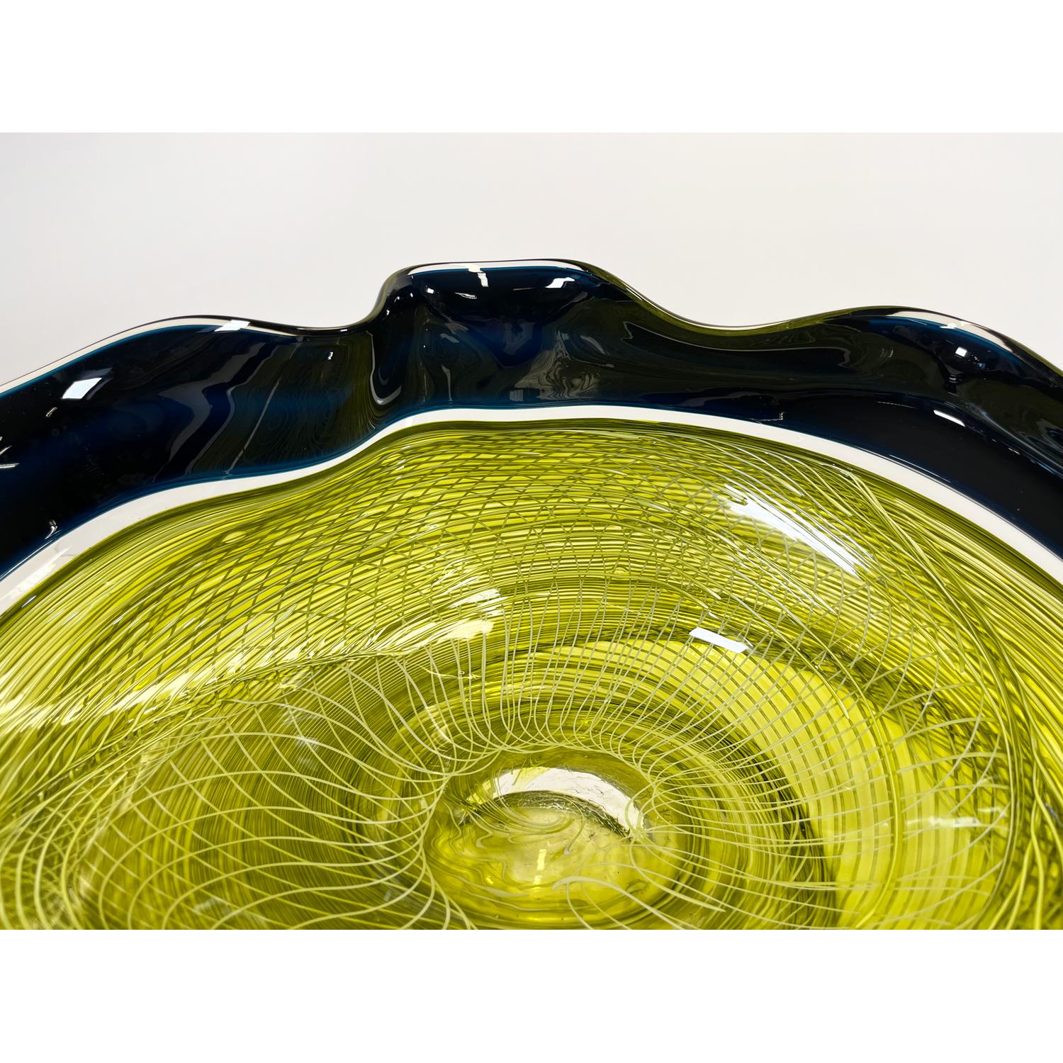 Seagreen/Olive Rondelle Bowl, Modern Canadian Glass Sculpture, 2023 For Sale 2