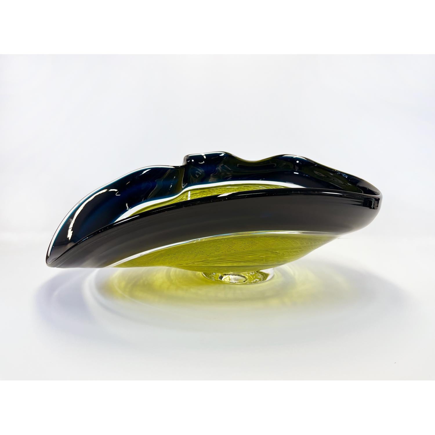 David Thai Abstract Sculpture - Seagreen/Olive Rondelle Bowl, Modern Canadian Glass Sculpture, 2023