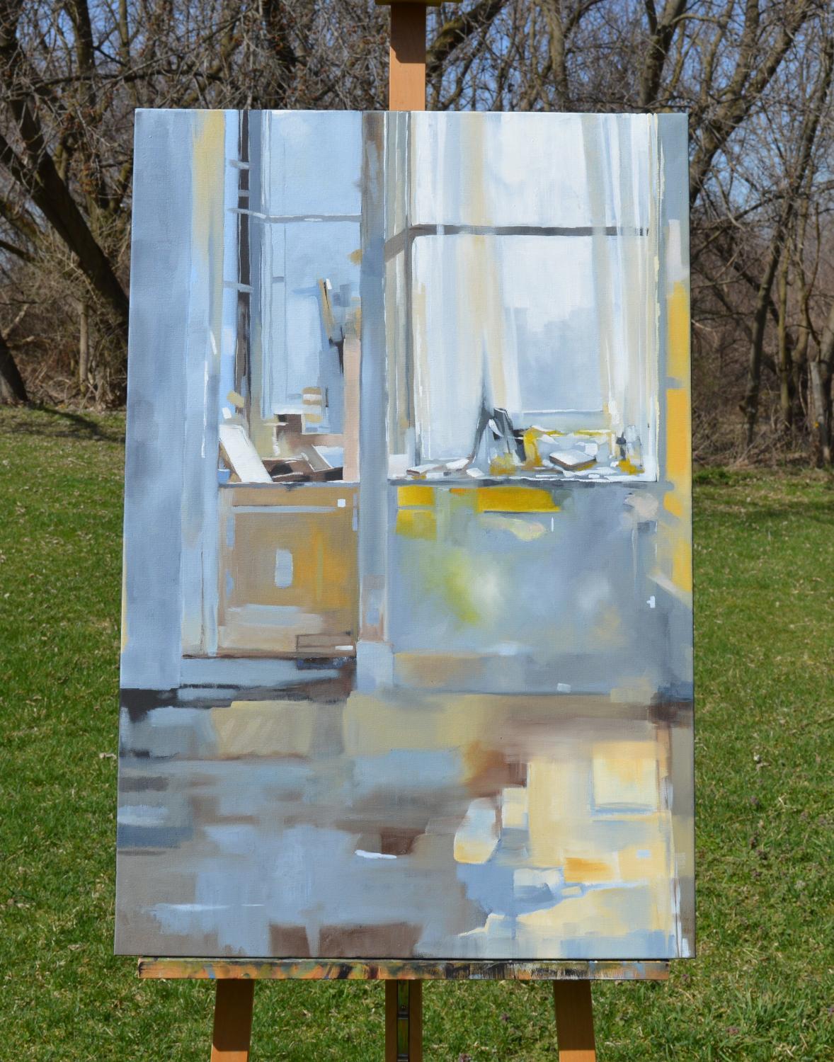 Finestra posteriore, pittura a olio - Painting Contemporaneo di David Thelen