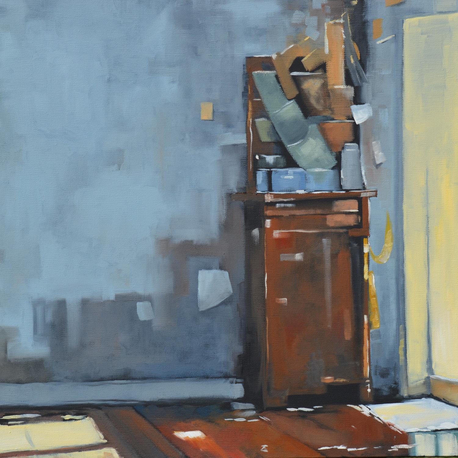 Cavalletto rotto, pittura a olio - Interior Painting Grigio di David Thelen