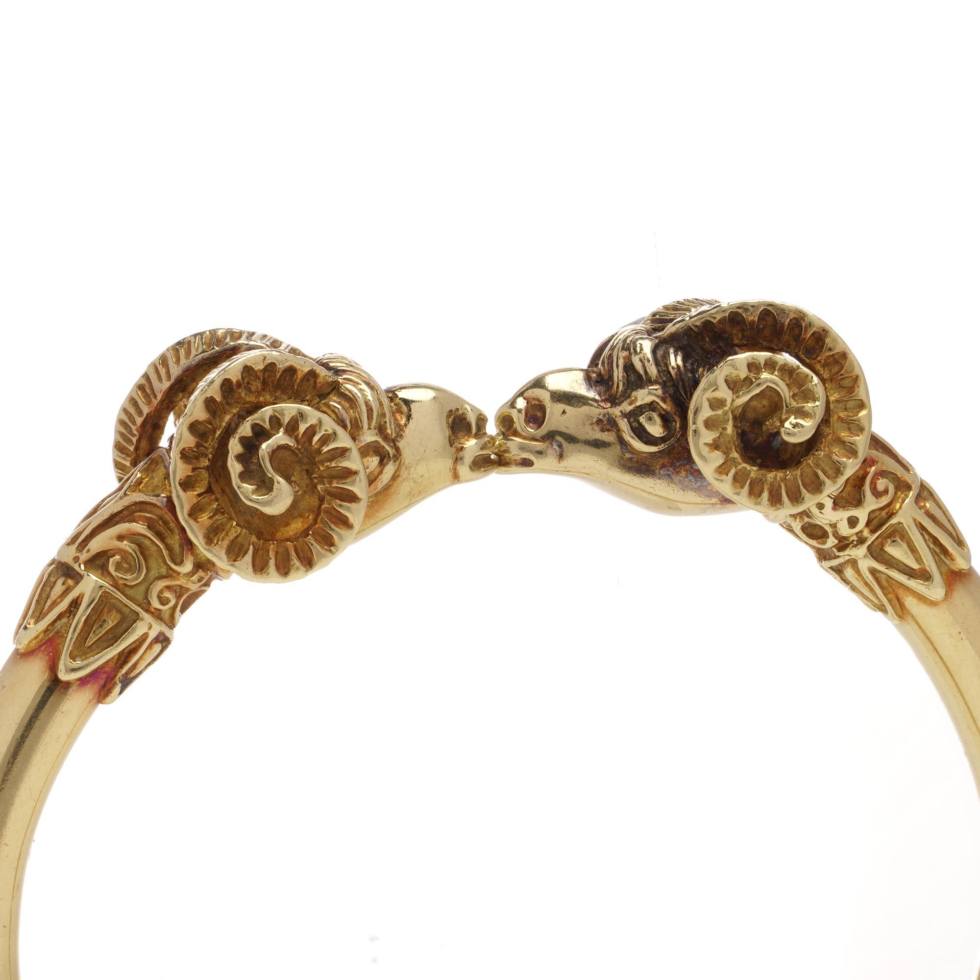 David Thomas 18kt yellow gold ram head bangle In Excellent Condition For Sale In Braintree, GB