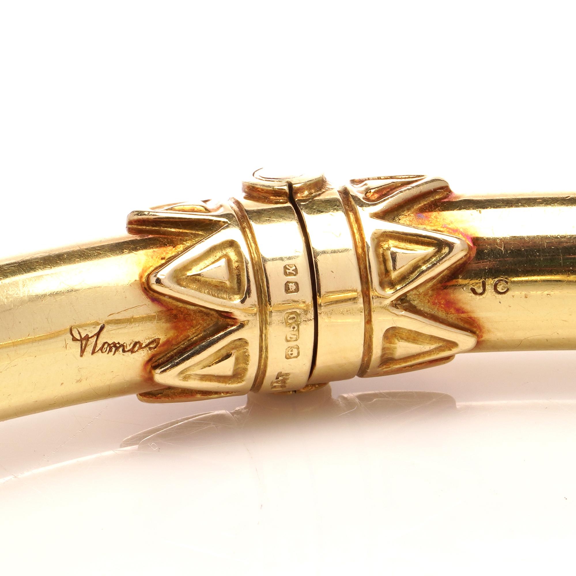 Women's or Men's David Thomas 18kt yellow gold ram head bangle For Sale