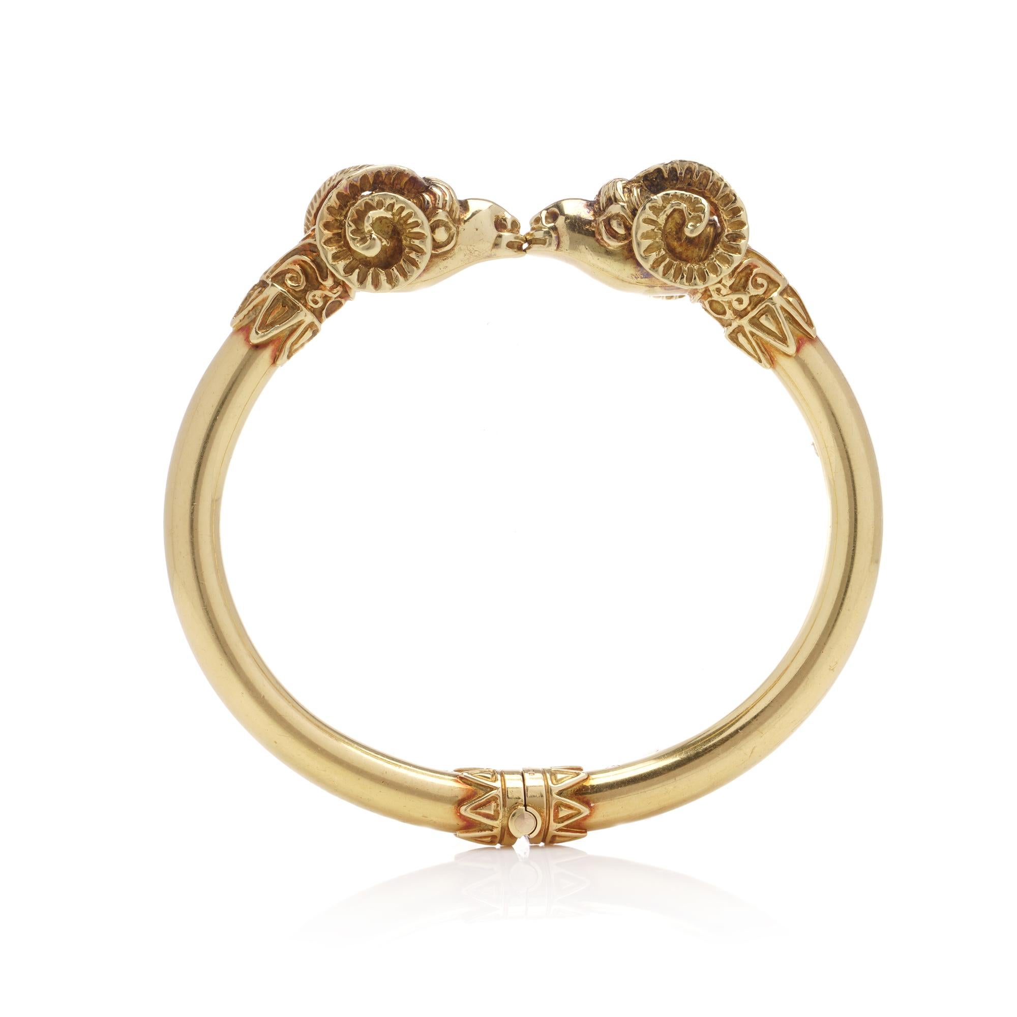 David Thomas 18kt yellow gold ram head bangle For Sale 1