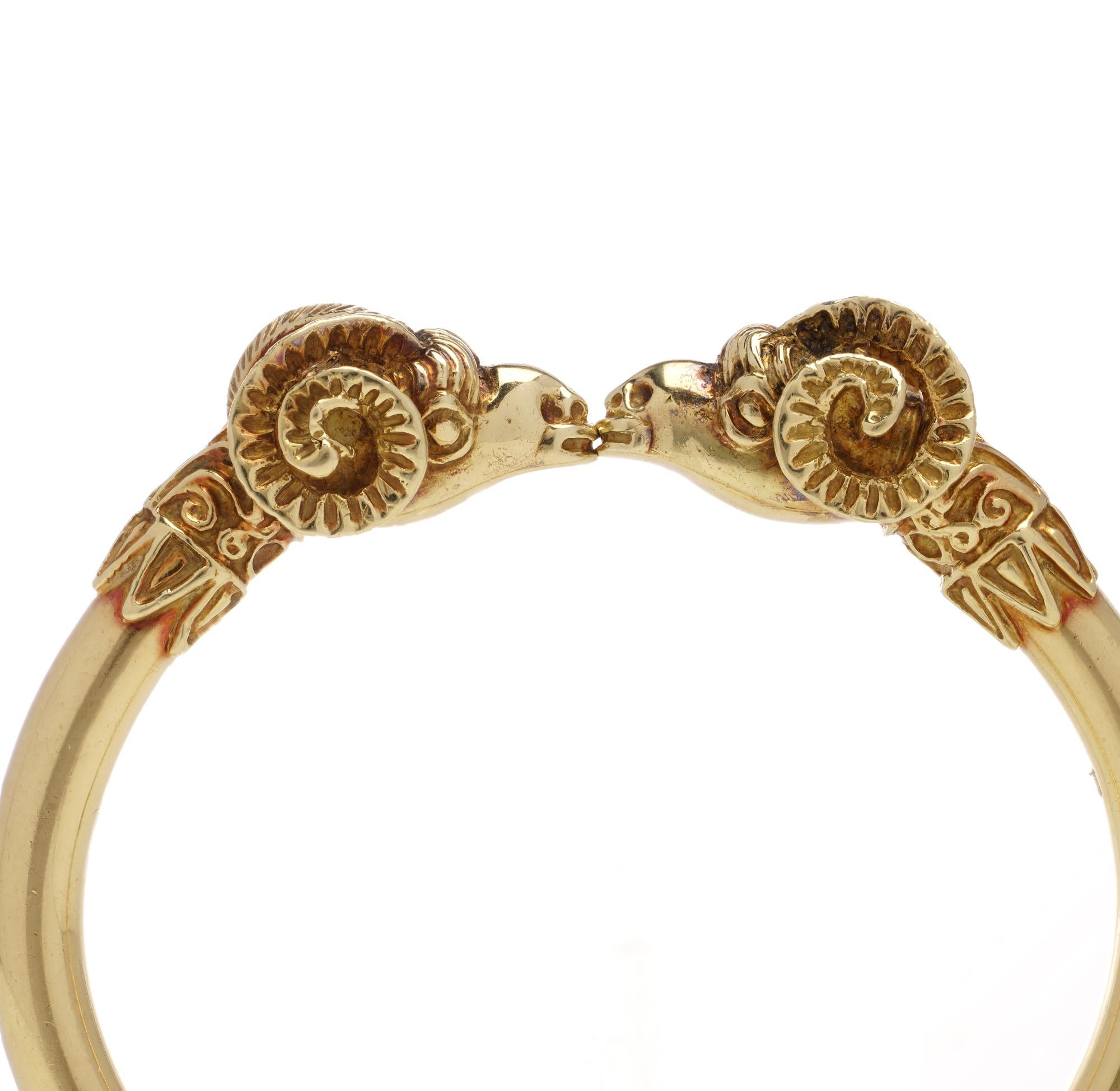 David Thomas 18kt yellow gold ram head bangle For Sale 2