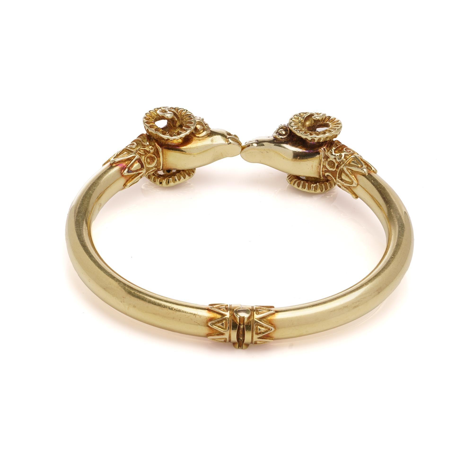 David Thomas 18kt yellow gold ram head bangle For Sale 3