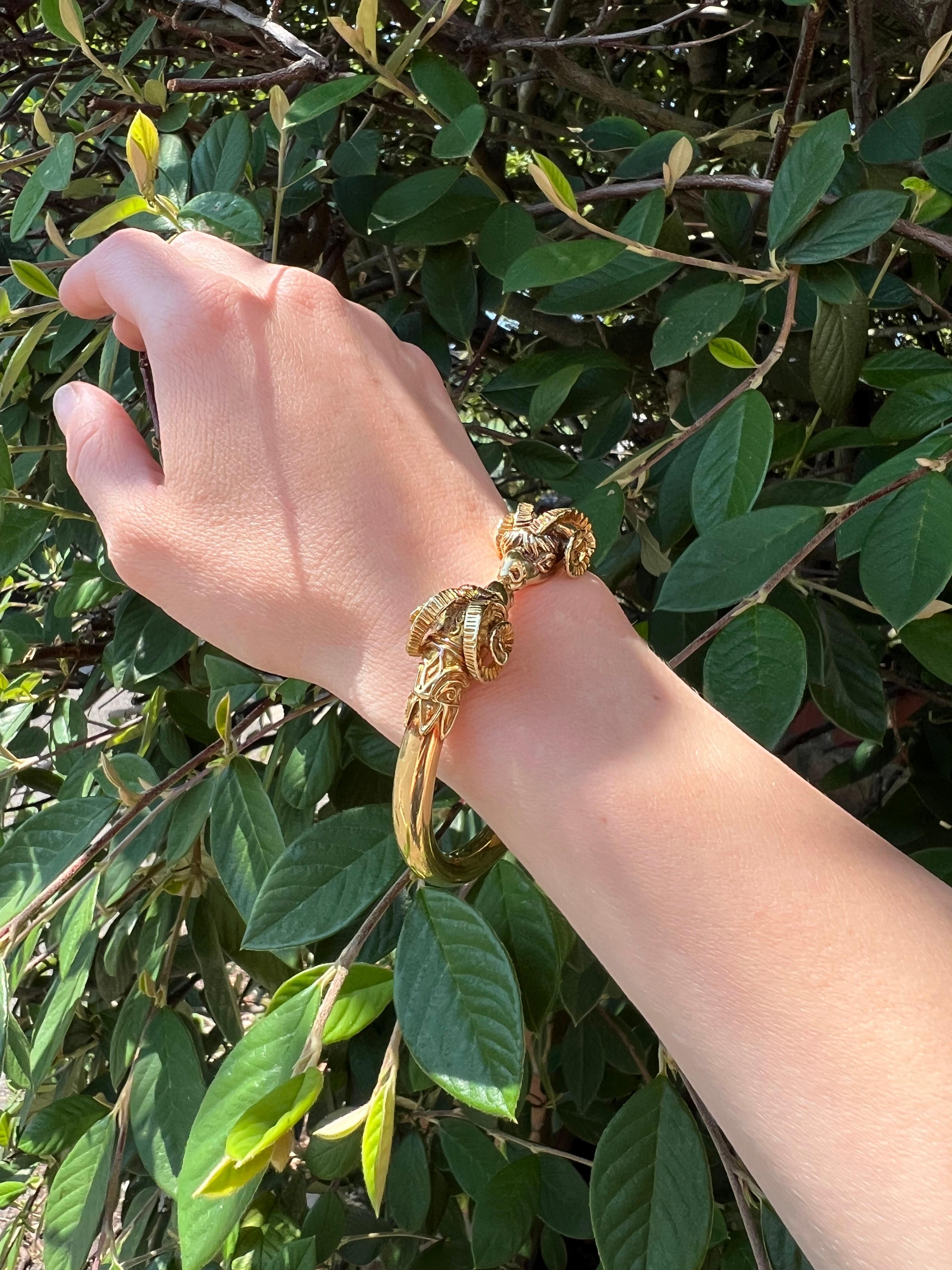 David Thomas 18kt yellow gold ram head bangle For Sale 4
