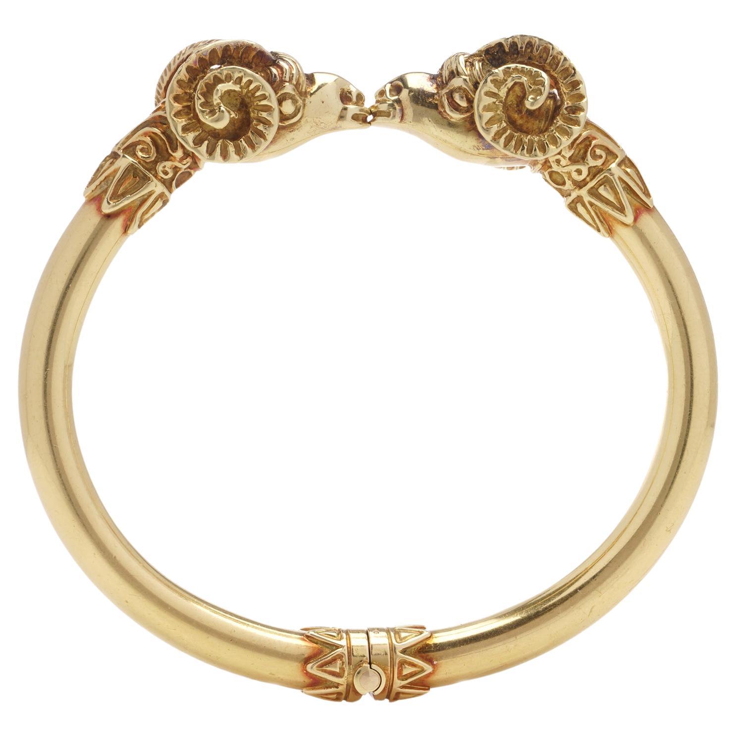 David Thomas 18kt yellow gold ram head bangle