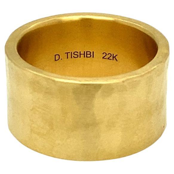 David Tishbi 22 Karat Gold Hand Hammered Ring For Sale