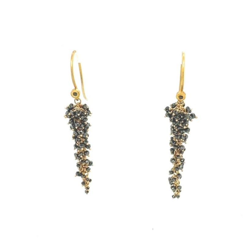 Modern David Tishbi 22K Black Diamond Bead Drop Earrings For Sale