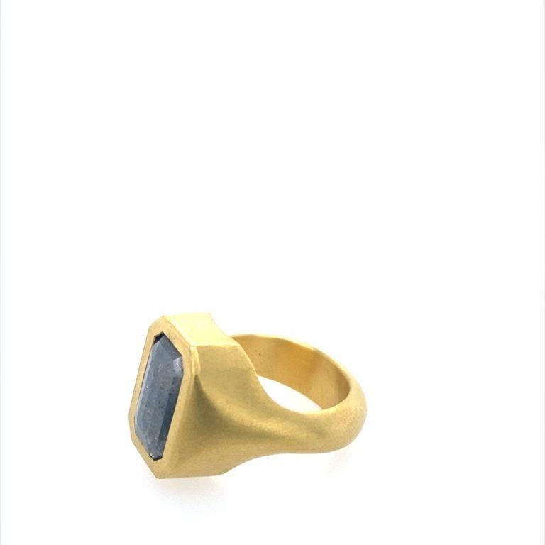 Artisan David Tishbi 22K Gold Emerald Cut Salt and Pepper Diamond Solitaire Ring For Sale