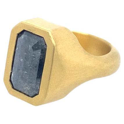 David Tishbi 22K Gold Smaragdschliff Salz und Pfeffer Diamant Solitär Ring