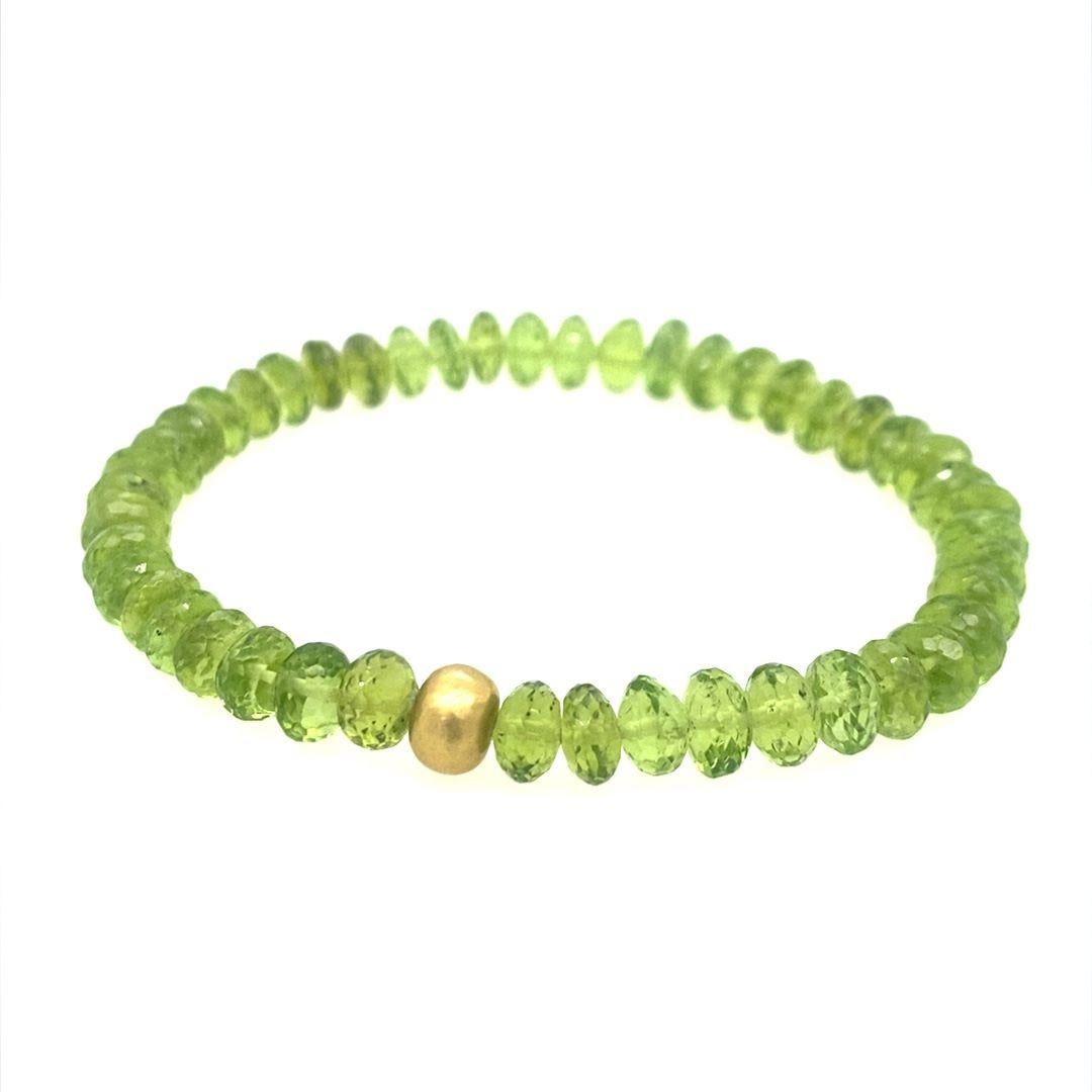 David Tishbi 22K Gold & Faceted Peridot Unisex Beads Stretch Bracelet  In New Condition For Sale In Pacific Palisades, CA