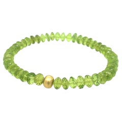 Used David Tishbi 22K Gold & Faceted Peridot Unisex Beads Stretch Bracelet 