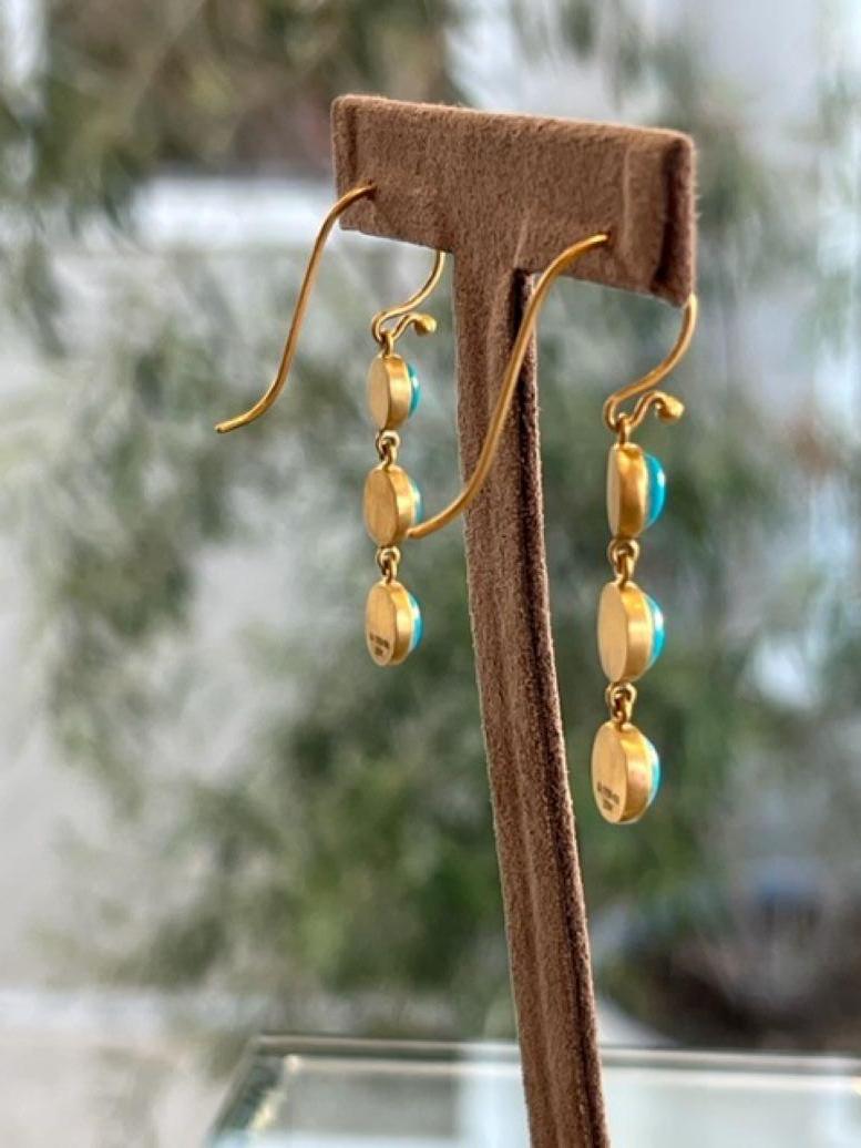 Mixed Cut David Tishbi 22K Gold Free Form Turquoise Drop Earrings For Sale
