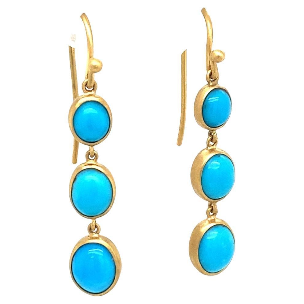 David Goldes - Pendants d'oreilles en or 22K avec turquoise de forme libre