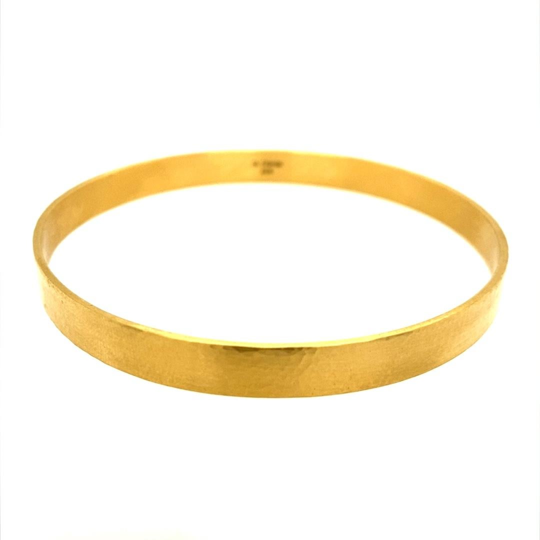 Modern David Tishbi 22k Gold Hammered Bangle Bracelet For Sale