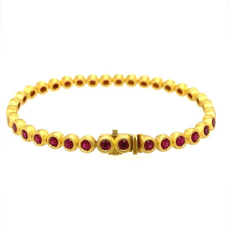 David Tishbi 22K Gold Ruby Bubble Line Bracelet For Sale