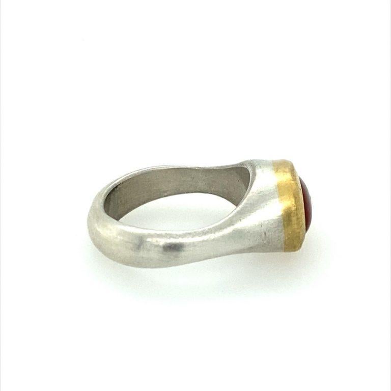 Modern David Tishbi 22K Gold & Sterling Silver Bezel Free Form Carnelian Ring For Sale