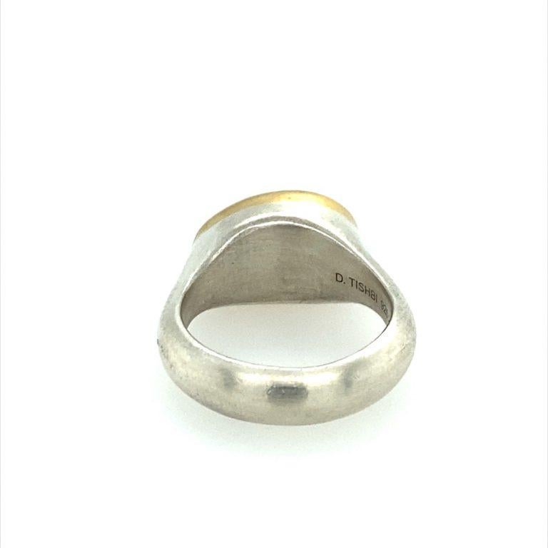 Round Cut David Tishbi 22K Gold & Sterling Silver Bezel Free Form Carnelian Ring For Sale